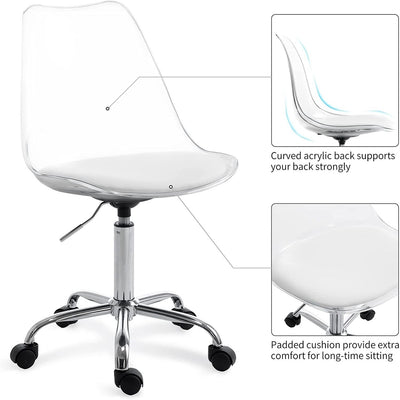 Acrylic Swivel adjustable height Armless Home office Rolling Chair