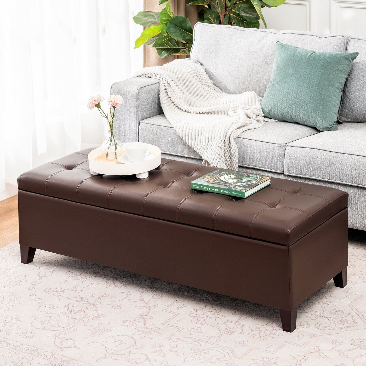 Adeco 50 Bonded Leather Storage Ottoman Bench