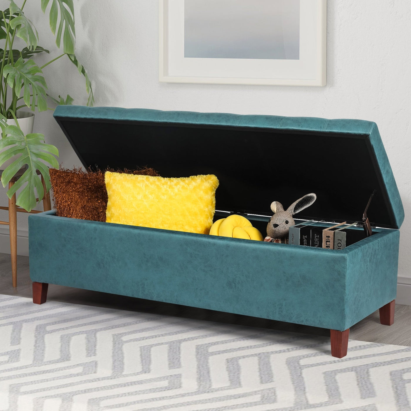 Adeco 50 Bonded Leather Storage Ottoman Bench