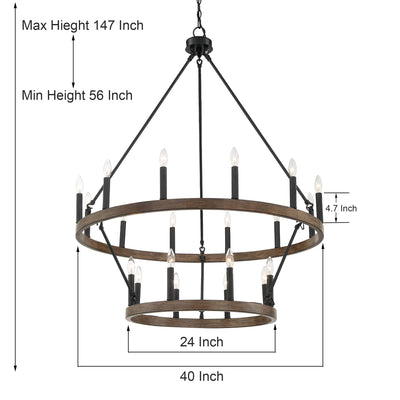 Acroma 20-light Modern Farmhouse 40In Round Wagon Wheel Chandelier with UL