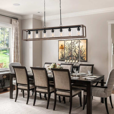 Allegray 52in Farmhouse 7-light Linear Chandelier Rectangle Kitchen Island Pendant