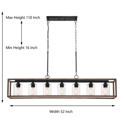 Allegray 52in Farmhouse 7-light Linear Chandelier Rectangle Kitchen Island Pendant