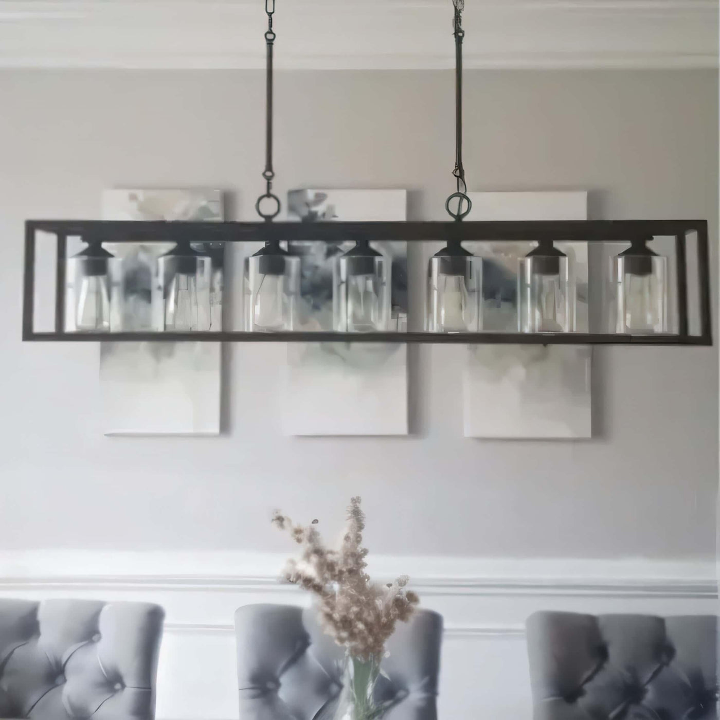 Allegray 52in Farmhouse 7-light Linear Chandelier Rectangle Kitchen Island Pendant