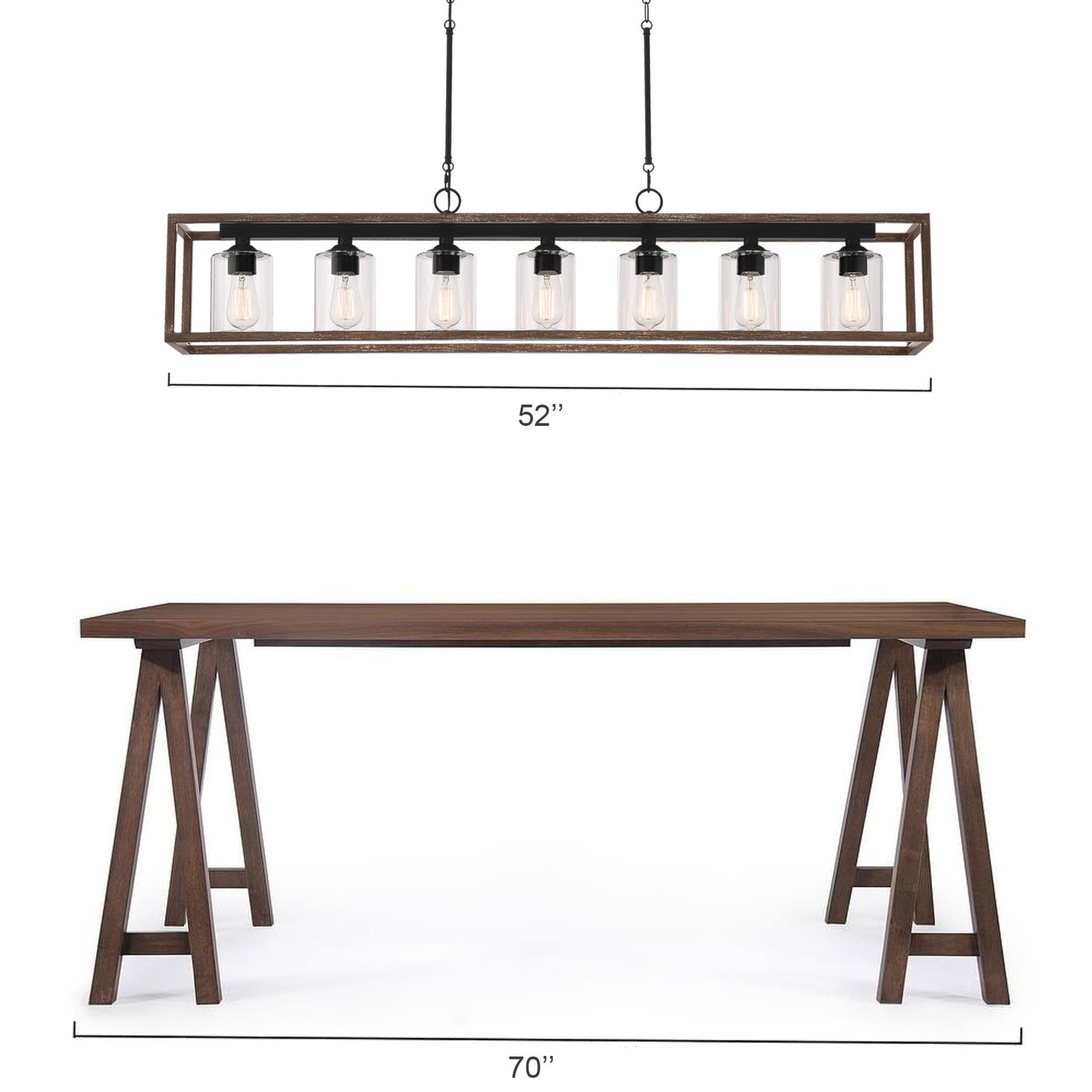 Allegray 52in Farmhouse 7-light Linear Chandelier Rectangle Kitchen Island Pendant