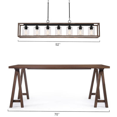 Allegray 52in Farmhouse 7-light Linear Chandelier Rectangle Kitchen Island Pendant