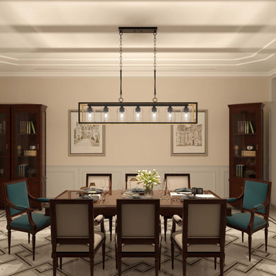 Allegray 52in Farmhouse 7-light Linear Chandelier Rectangle Kitchen Island Pendant