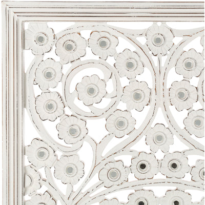 Allen White Washed Hand Carved 48x28-inch Wall Panel with Mirror Inlay