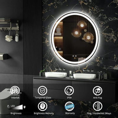 LED Lighted Dimmable Anti Fog Frameless Rounded Vanity Mirror