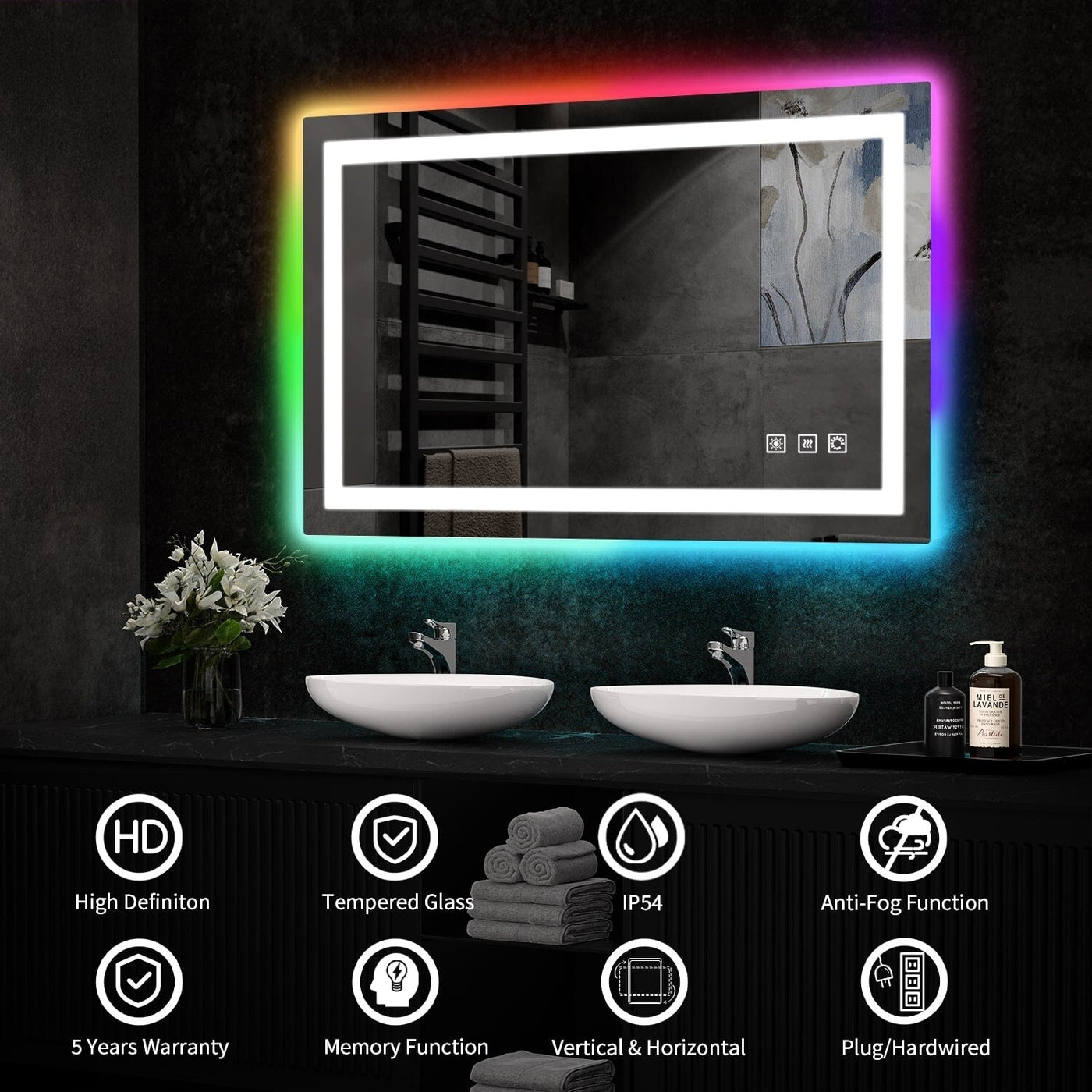 Anti-Fog RGB Backlit & LED Frontlit Bathroom Mirror