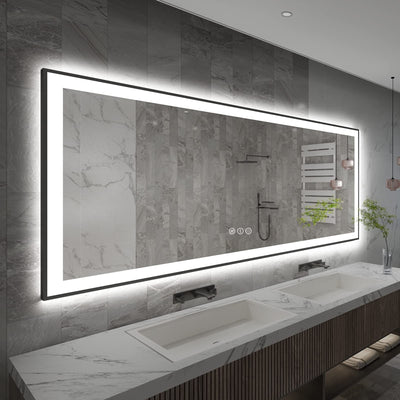 Full Size Back & Front LED Lighted Anti-Fog Tempered Glass Framed Wall Bathroom Vanity Mirror