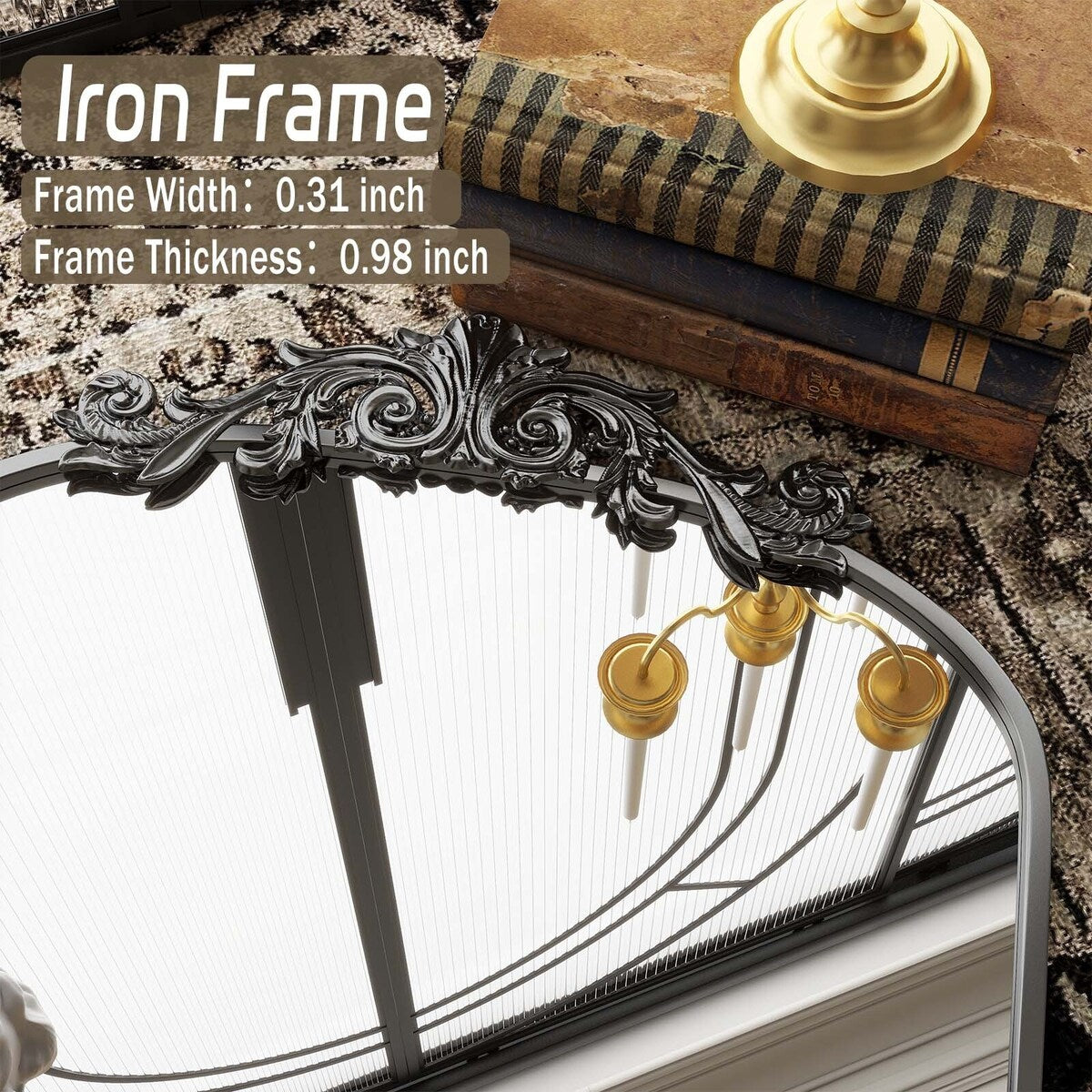 Arched Full Length Mirror with Baroque Flower Design