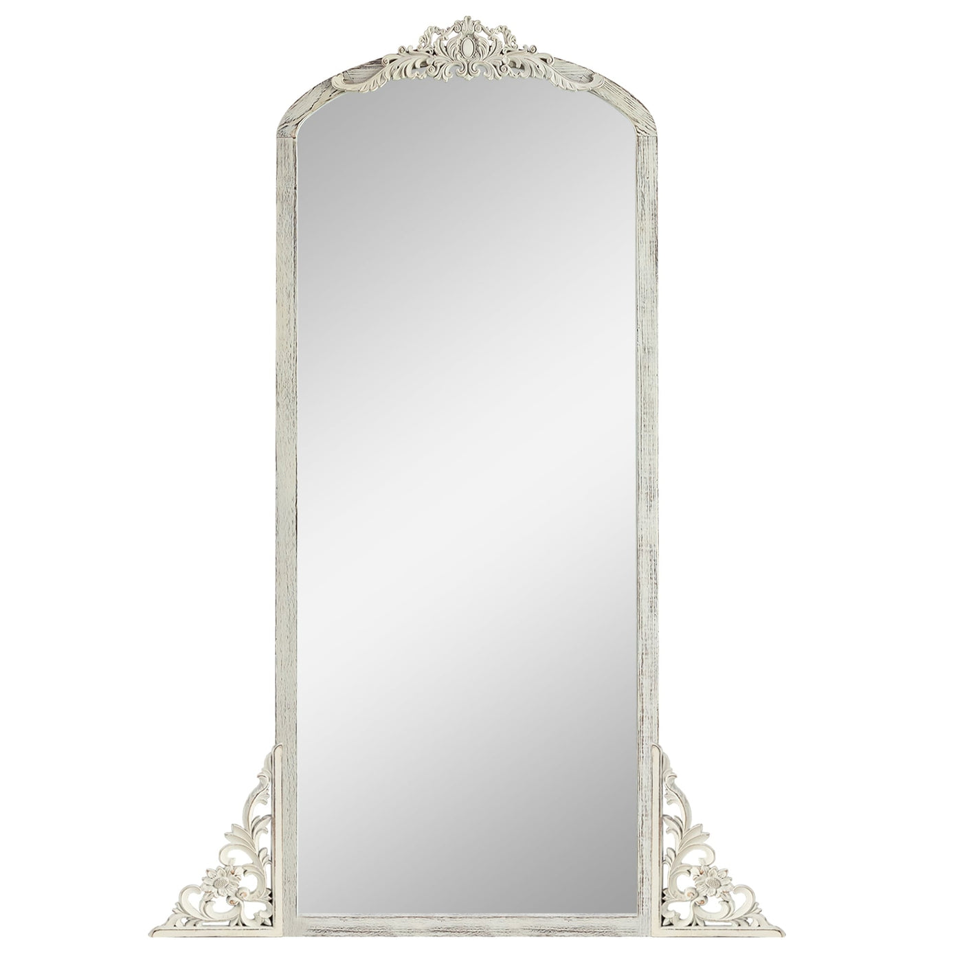 Arched Full-Length Solid Wood Carving Floor Mirror