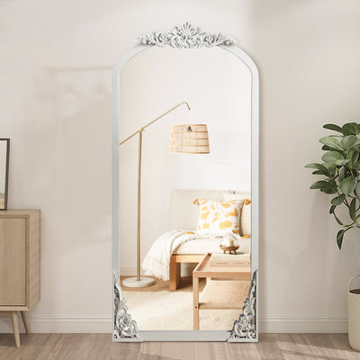 Arched Full-Length Solid Wood Carving Floor Mirror