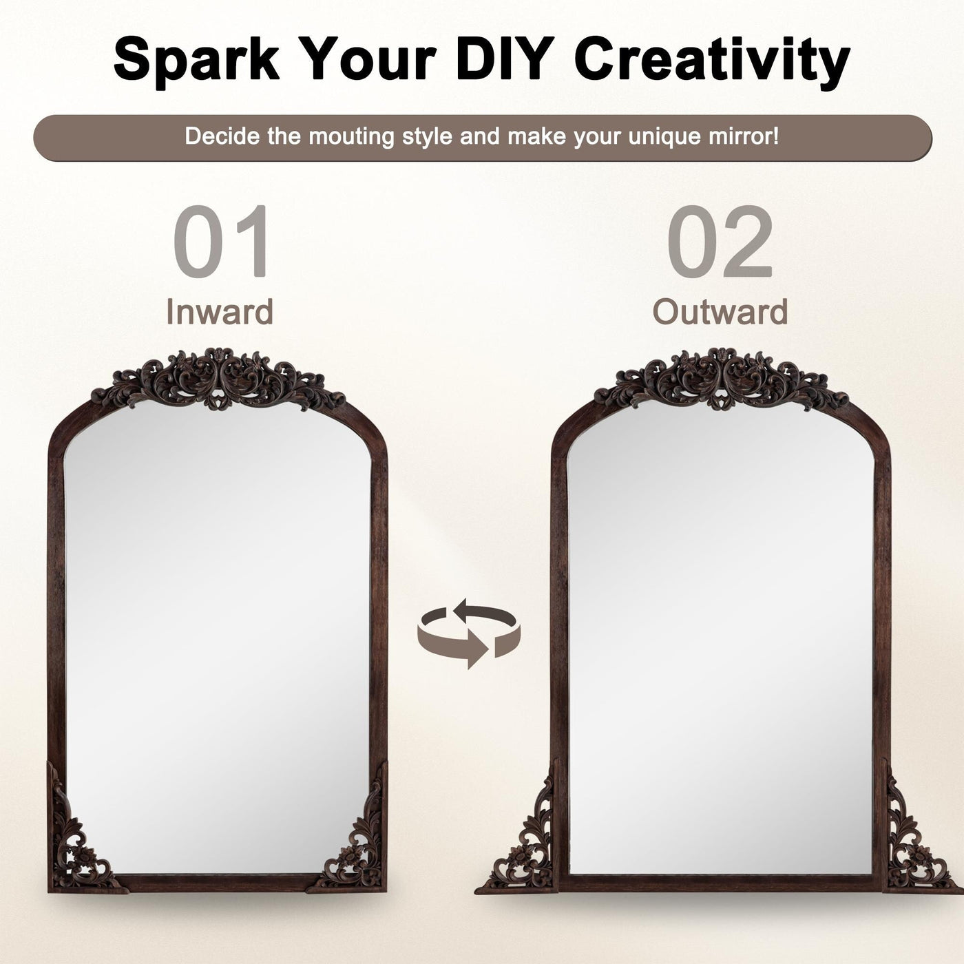 Arched Full-Length Solid Wood Carving Floor Mirror