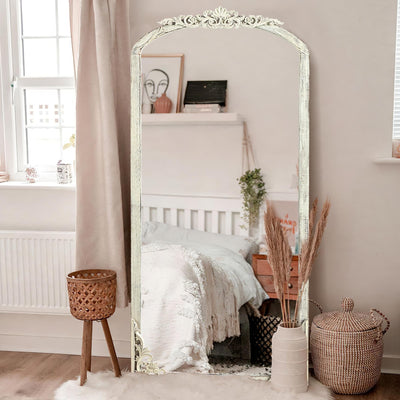 Arched Full-Length Solid Wood Carving Floor Mirror