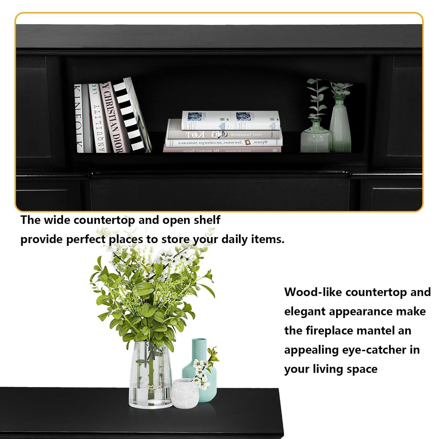 BOSSIN 43 Electric Fireplace with Mantel, 23 inch Electric Fireplace Insert,Freestanding TV Stand with Fireplace Wooden Firebox