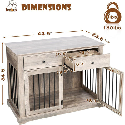 BOSSIN 44 Inch Large Dog Crate Furniture, Wooden Dog Kennel End Table with Storage Drawers, Decorative Pet Crates Dog House
