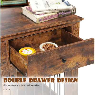 BOSSIN 44 Inch Large Dog Crate Furniture, Wooden Dog Kennel End Table with Storage Drawers, Decorative Pet Crates Dog House