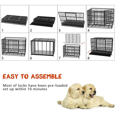 BOSSIN 48/38 inch Heavy Duty Indestructible Dog Crate, Escape Proof Dog Cage Kennel with Lockable Wheels
