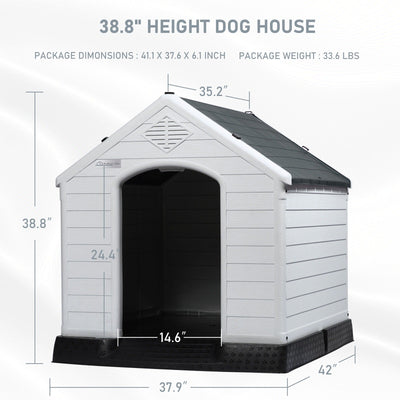 BOSSIN Plastic Dog House for Small to Large Sized Dogs, Indoor Outdoor Insulated Doghouse Puppy Shelter with Elevated Floor