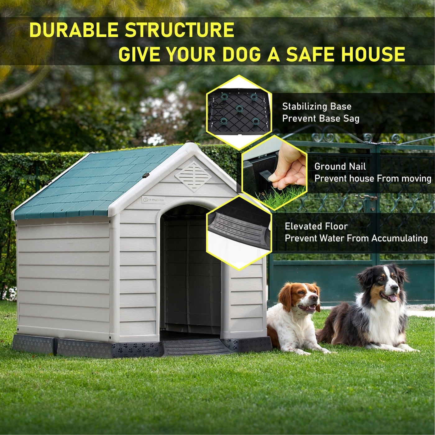 BOSSIN Plastic Dog House for Small to Large Sized Dogs, Indoor Outdoor Insulated Doghouse Puppy Shelter with Elevated Floor