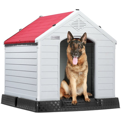 BOSSIN Plastic Dog House for Small to Large Sized Dogs, Indoor Outdoor Insulated Doghouse Puppy Shelter with Elevated Floor