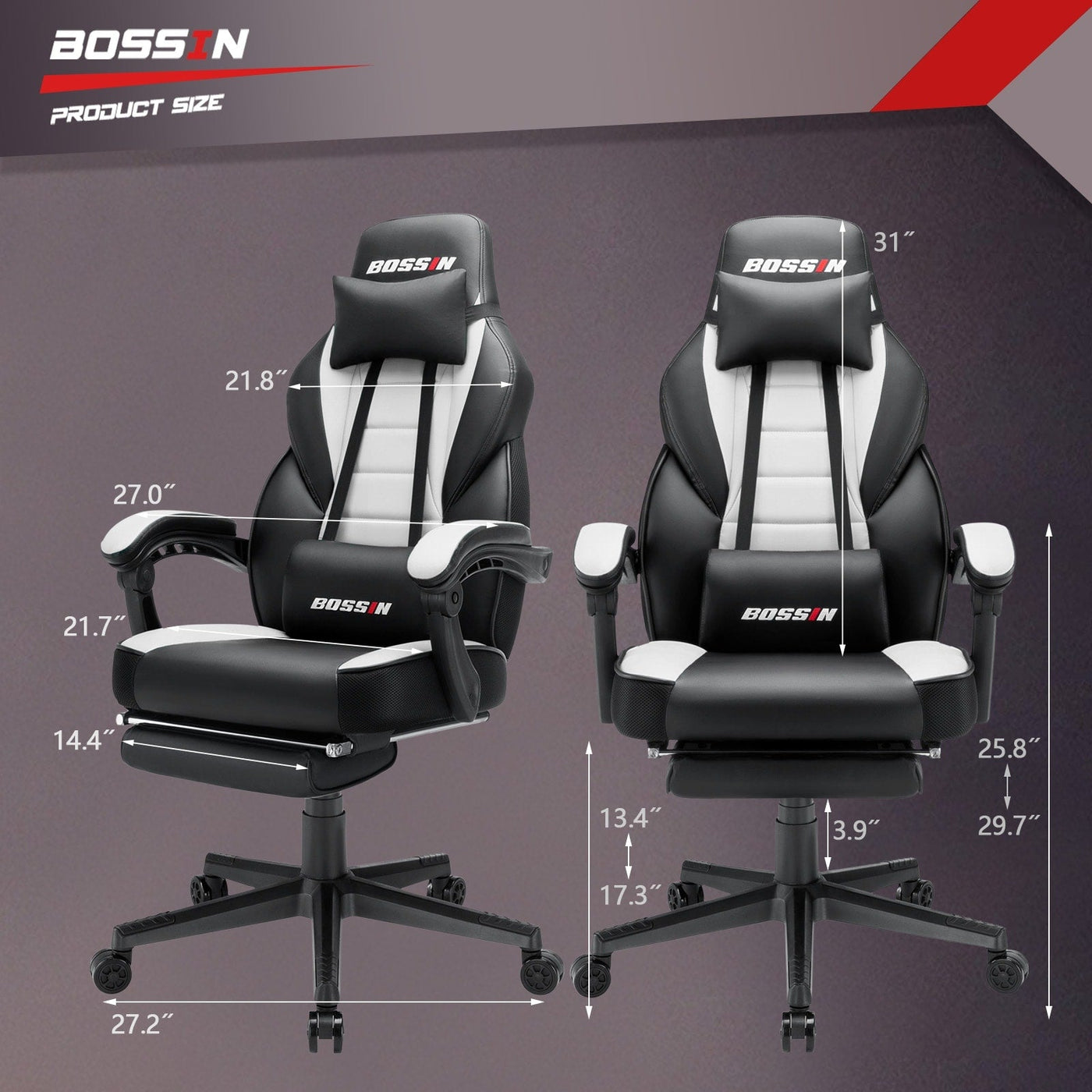BOSSIN Racing Style Gaming Chair,300 lbs Big and Tall gamer chair High Back Computer Chair