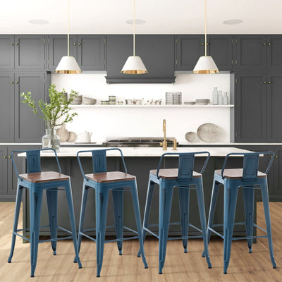 Bar Stools With Back set of 4 Industrial Metal Barstools with Wooden Seats