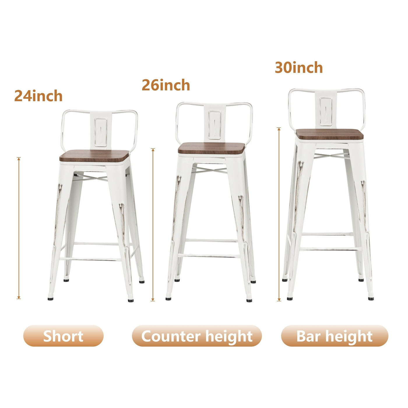 Bar Stools With Back set of 4 Industrial Metal Barstools with Wooden Seats