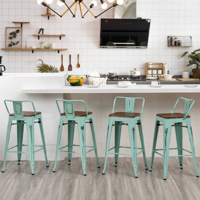 Bar Stools With Back set of 4 Industrial Metal Barstools with Wooden Seats