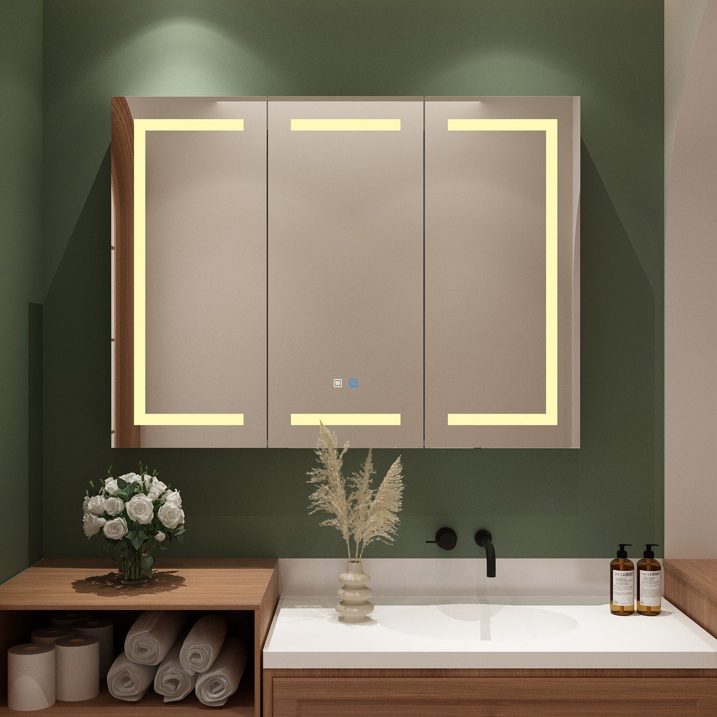 Bathroom Medicine Cabinet LED Mirror Anti-Fog 6000K Wall Cabinet White