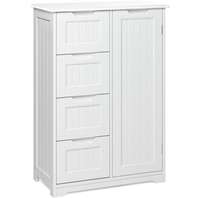 Bathroom Floor Storage Cabinet, Free-Standing Floor Storage Cabinet with 4 Draws and Adjustable Shelf
