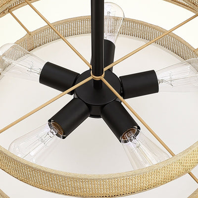 Bayou 5-Light Black Coastal Drum Chandelier with Double Rattan Shade - 24''W