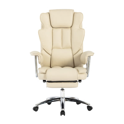 Beige Bonded Leather 360¡ã Swivel Ergonomic High Back Office Recliner with Lumbar Support, Footrest, Adjustable Height