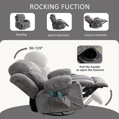 Beige Swivel Recliner with Massage, Heat & USB Charging