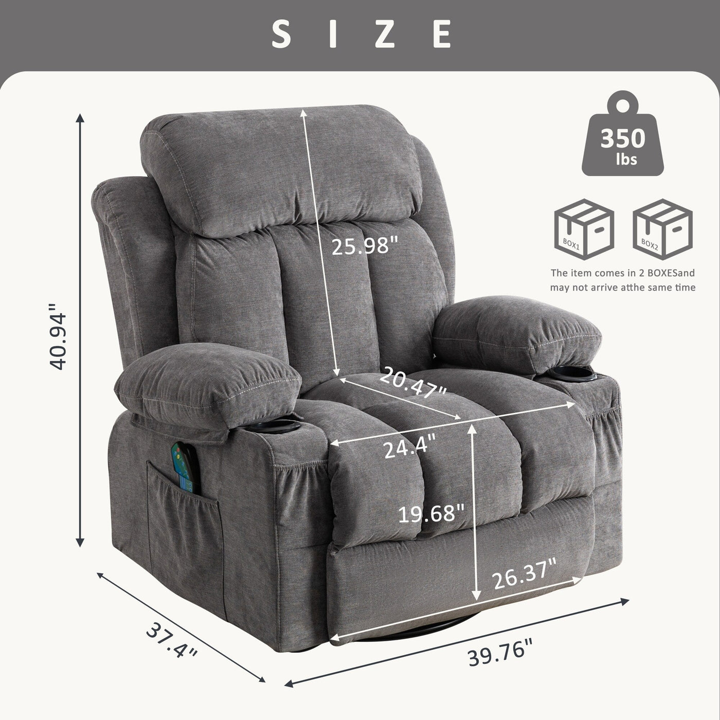 Beige Swivel Recliner with Massage, Heat & USB Charging