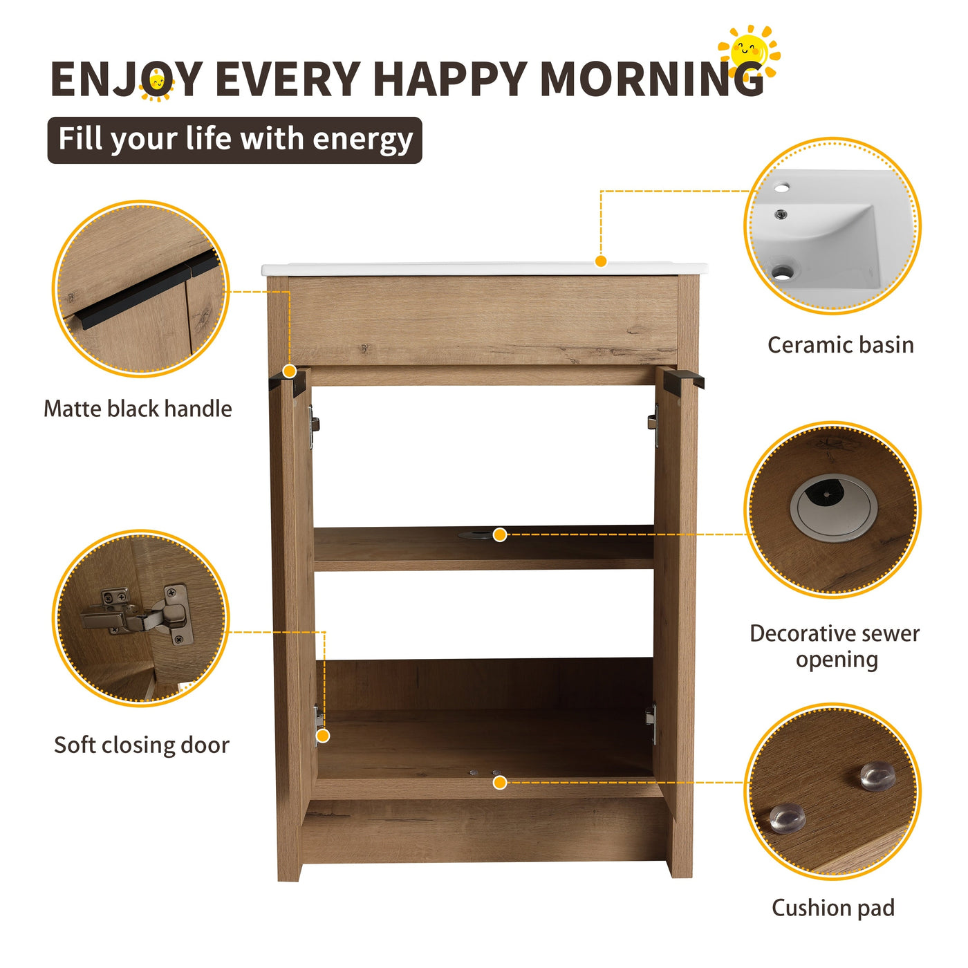 Beingnext 24/30/36 Bathroom Vanity with Sink, Freestanding Bathroom Vanity with Soft Close Door and Adjustable Shelf