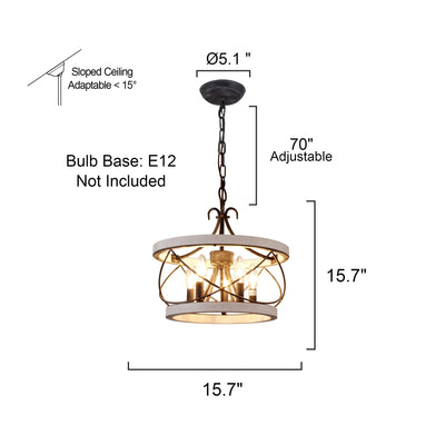 Bella Depot 5-Light Rustic Cage Wood Chandelier Dimmable Lighting, 15.7 Adjustable Farmhouse Pendant Light for Kitchen Island