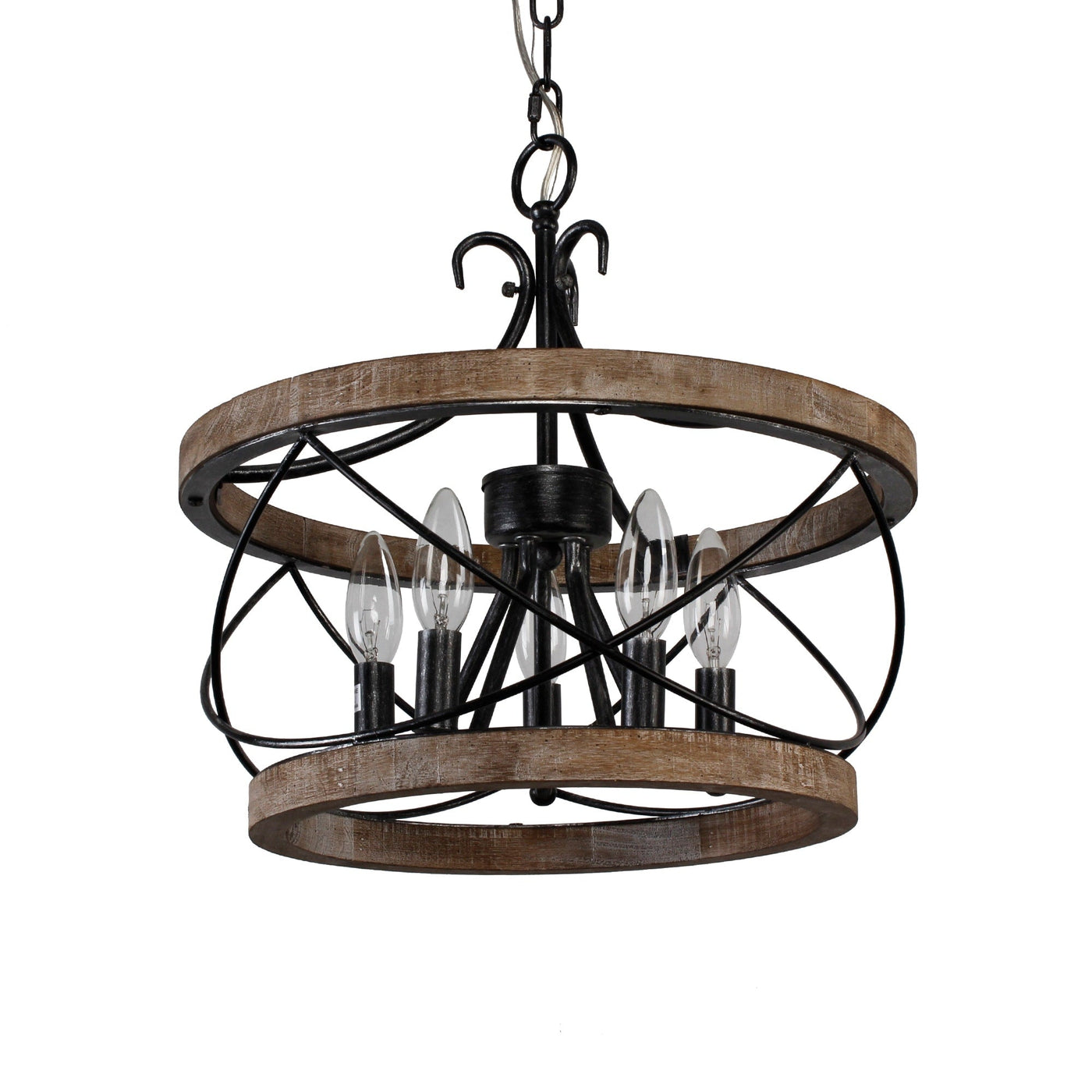 Bella Depot 5-Light Rustic Cage Wood Chandelier Dimmable Lighting, 15.7 Adjustable Farmhouse Pendant Light for Kitchen Island
