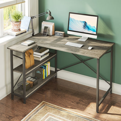 Small L Shaped Desk with Storage Shelves Corner Computer Desk
