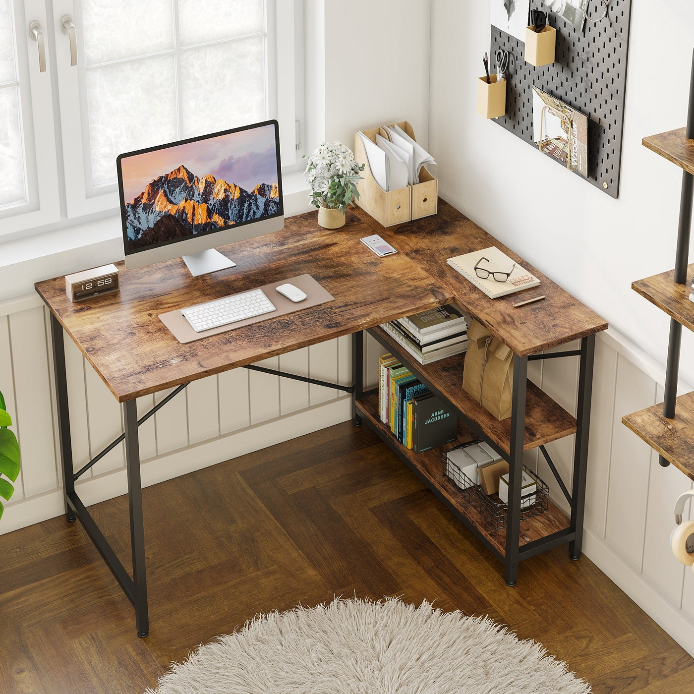Small L Shaped Desk with Storage Shelves Corner Computer Desk