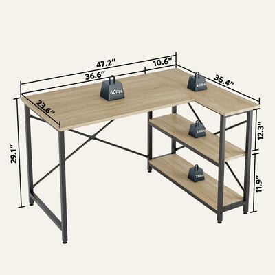Small L Shaped Desk with Storage Shelves Corner Computer Desk