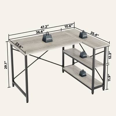 Small L Shaped Desk with Storage Shelves Corner Computer Desk