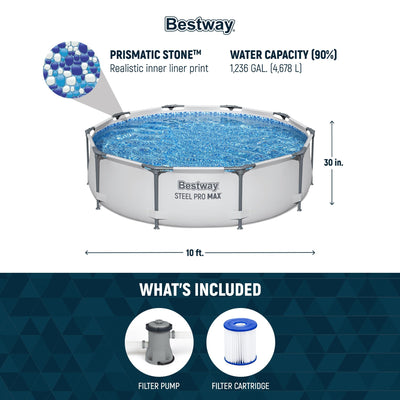 Bestway Steel Pro MAX 10'x30 Round Above Ground Outdoor Swimming Pool with Pump - 10ft. X 30in.