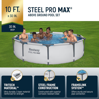 Bestway Steel Pro MAX 10'x30 Round Above Ground Outdoor Swimming Pool with Pump - 10ft. X 30in.