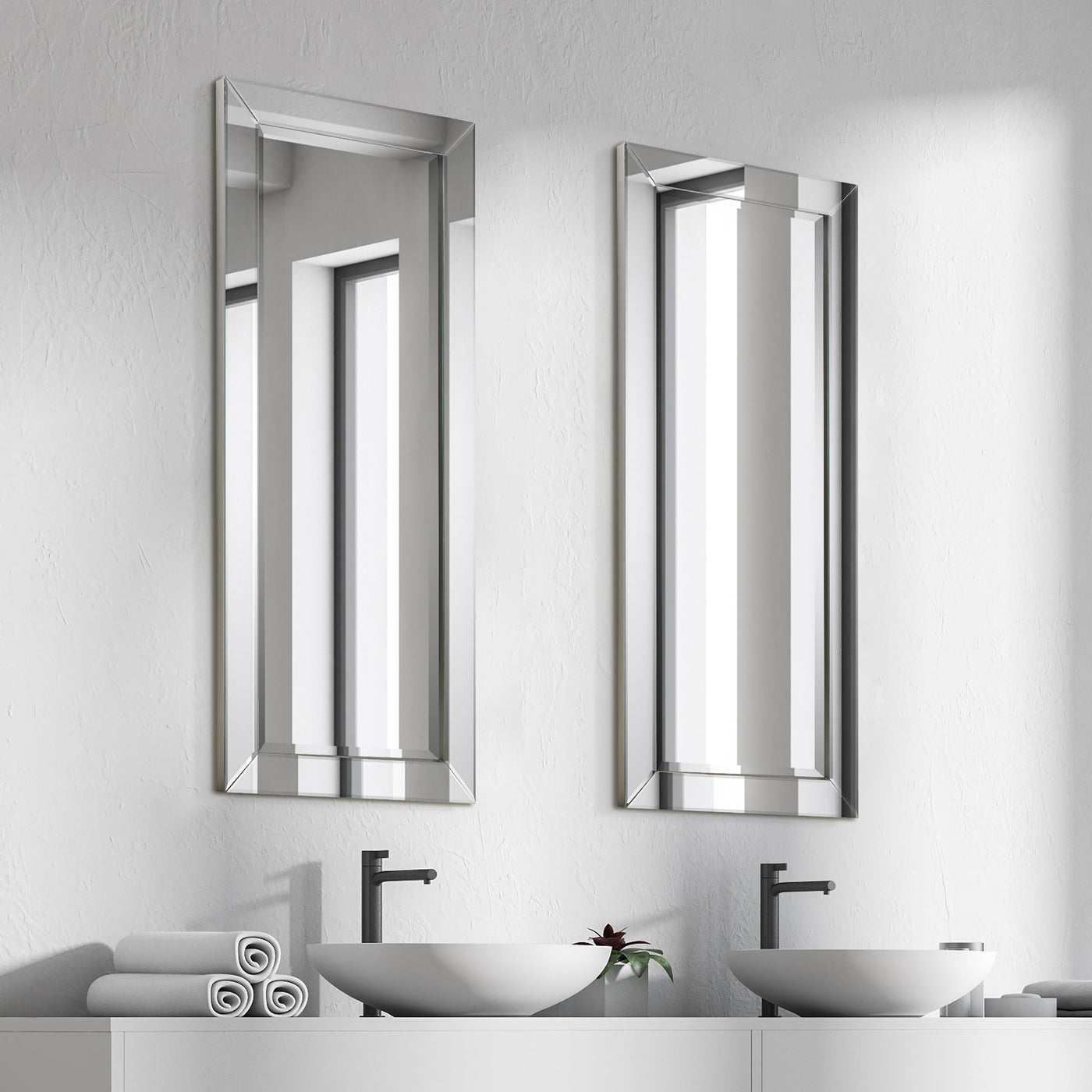 Beveled Rectangular Clear HD Wall Mounted Mirror for Bathroom, Vanity, Bedroom Mirrors, 3 sizes
