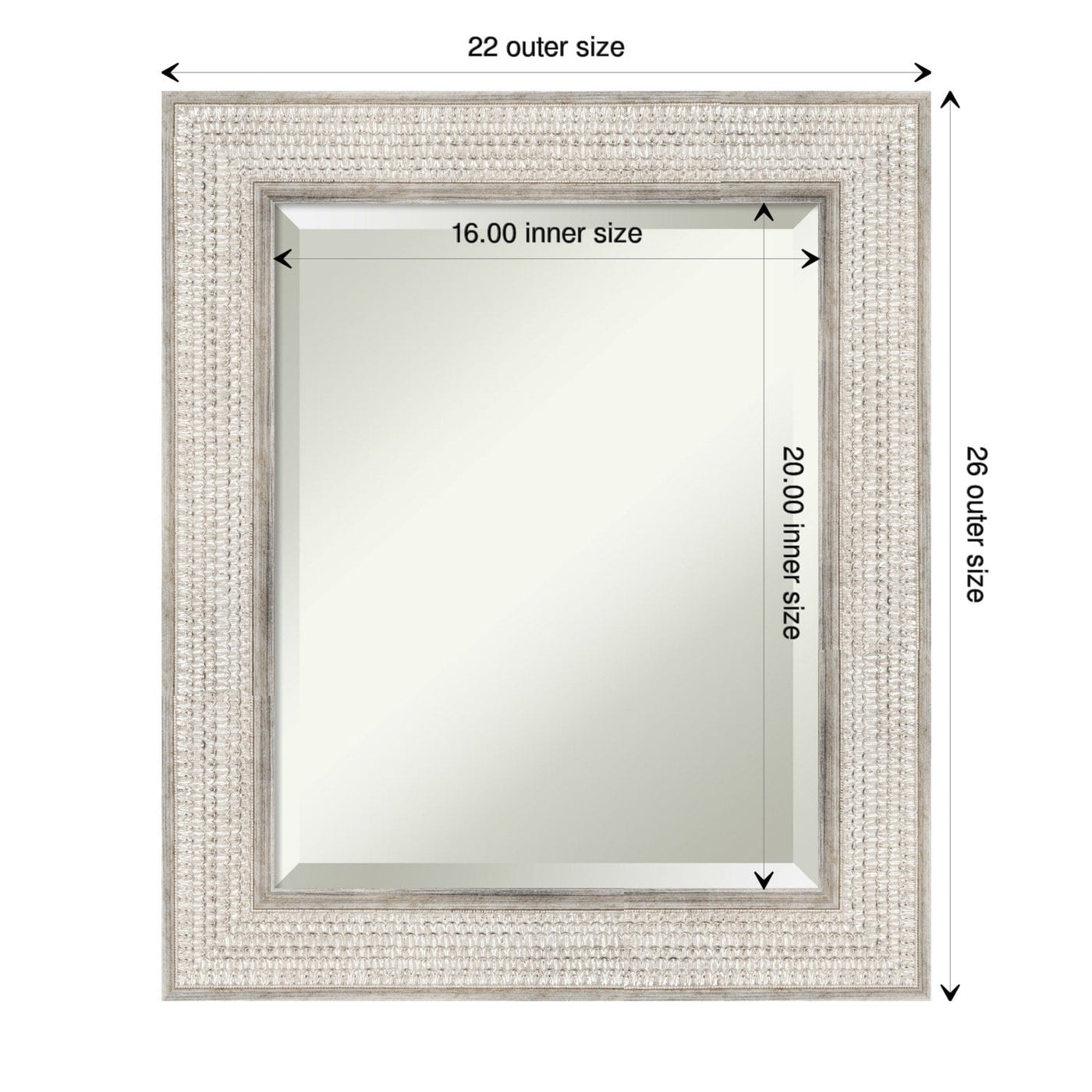 Beveled Wood Bathroom Wall Mirror - Trellis Silver Frame - Trellis Silver