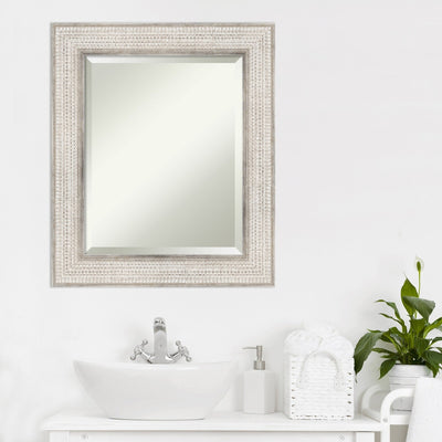 Beveled Wood Bathroom Wall Mirror - Trellis Silver Frame - Trellis Silver