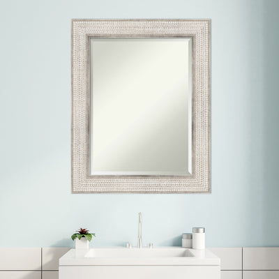 Beveled Wood Bathroom Wall Mirror - Trellis Silver Frame - Trellis Silver