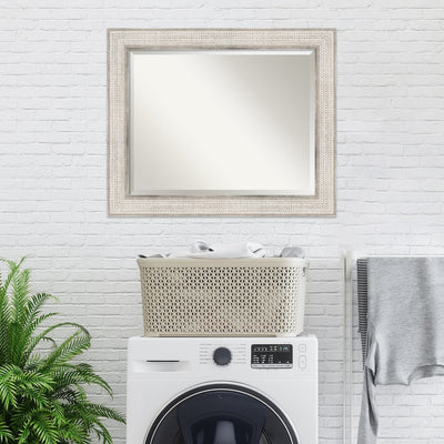 Beveled Wood Bathroom Wall Mirror - Trellis Silver Frame - Trellis Silver